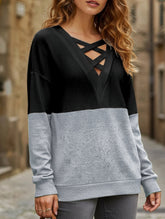 CASUAL V-NECK CROSS-CONTRAST SHIRT TOP